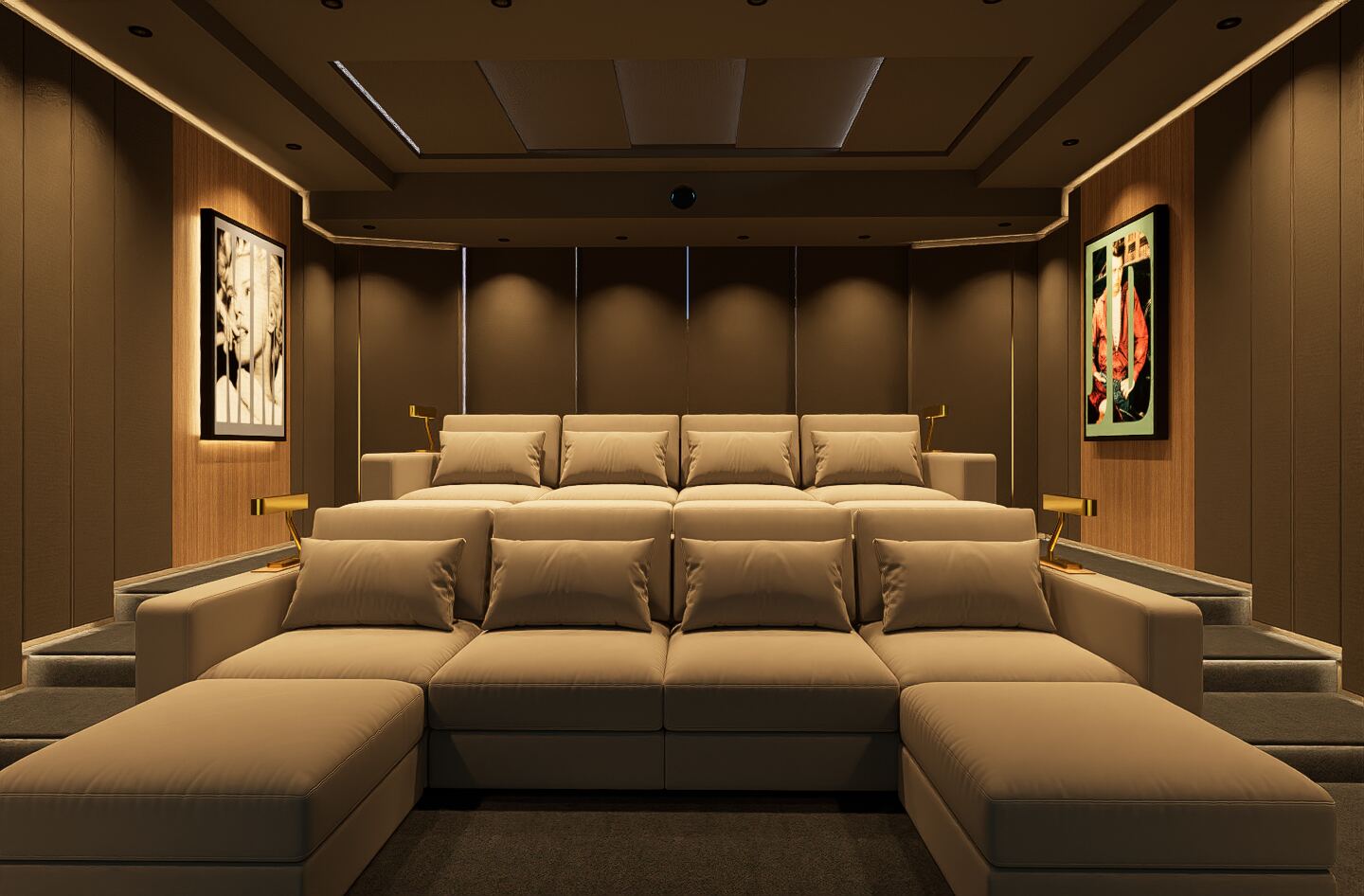 Buckley in a tiered private cinema