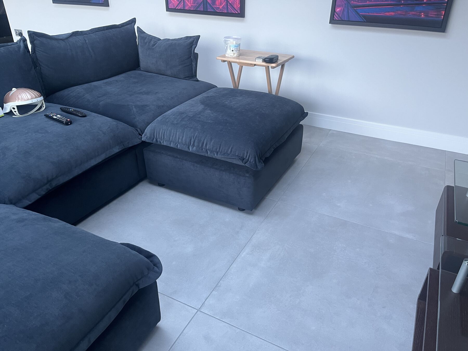 Thomas modular seating in navy with soft flanged cushions